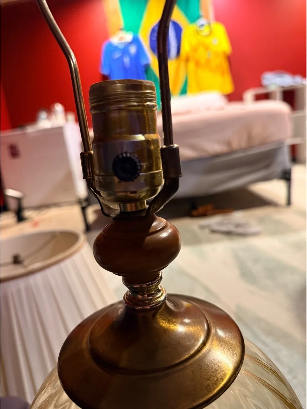 Vintage Decorative Table Lamp with Ribbed Glass Globe and Ornate Base